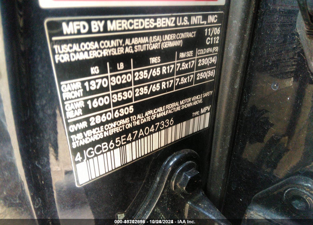 2007 MERCEDES-BENZ R 350 4MATIC VIN: 4JGCB65E47A047336
