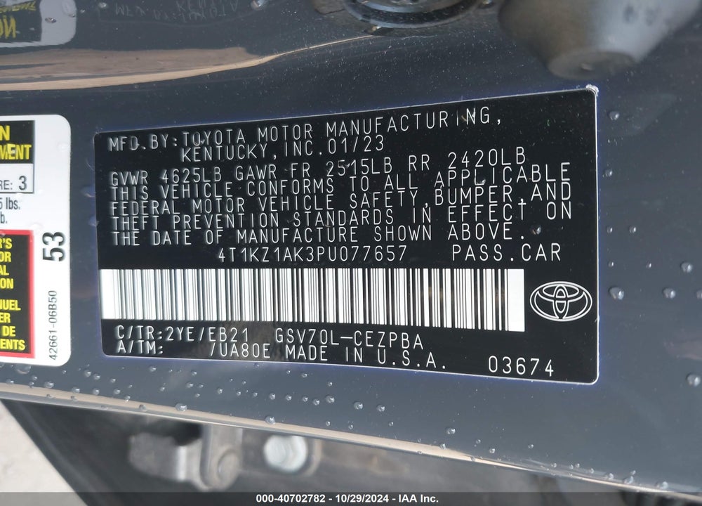 2023 TOYOTA CAMRY TRD VIN: 4T1KZ1AK3PU077657