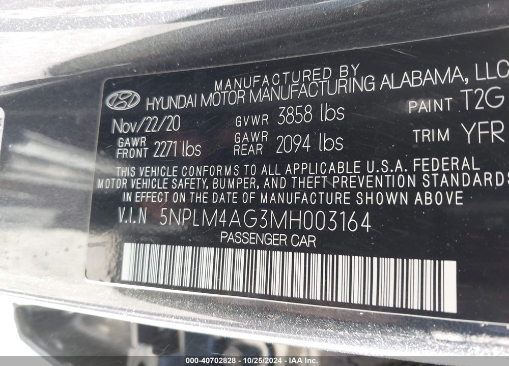 2021 HYUNDAI ELANTRA SEL VIN: 5NPLM4AG3MH003164