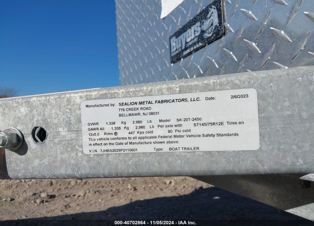 2023 TRAIL-RITE TRAILERS OTHER VIN: 7JHBS2029P2110601