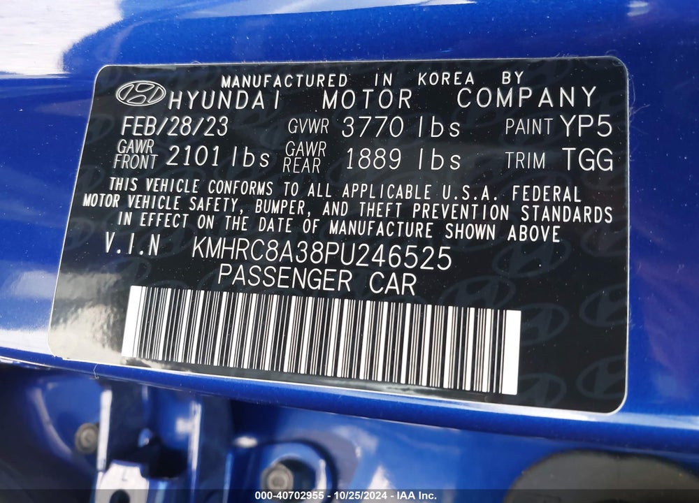 2023 HYUNDAI VENUE SEL VIN: KMHRC8A38PU246525
