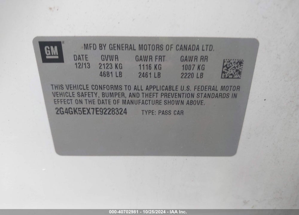 2014 BUICK REGAL TURBO VIN: 2G4GK5EX7E9228324