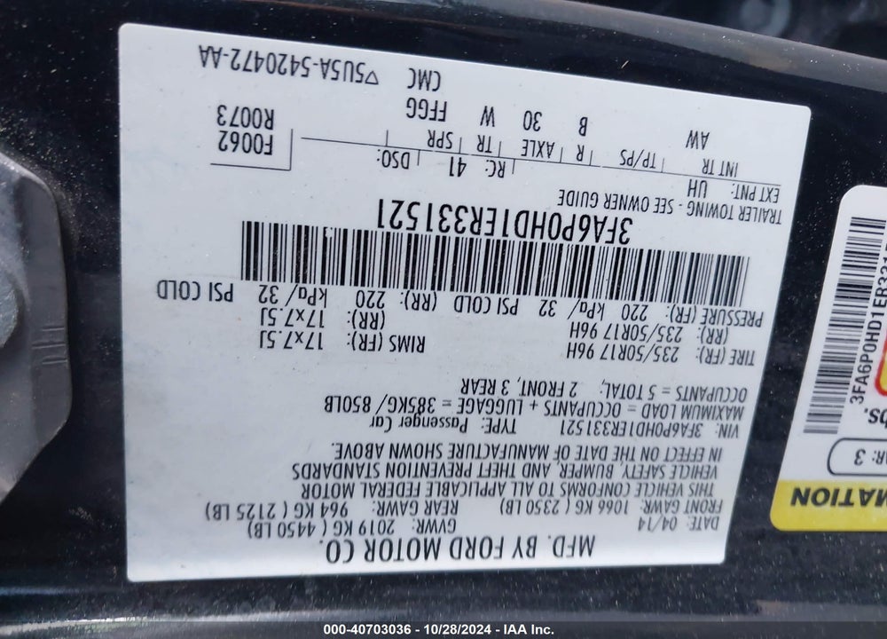 2014 FORD FUSION SE VIN: 3FA6P0HD1ER331521