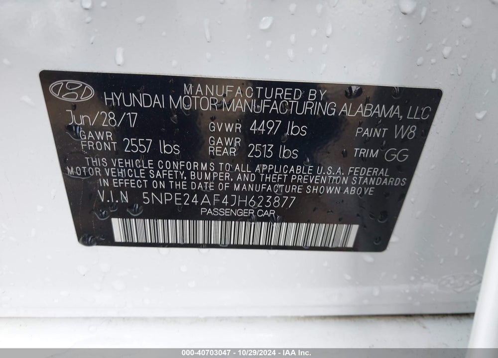 2018 HYUNDAI SONATA SE VIN: 5NPE24AF4JH623877