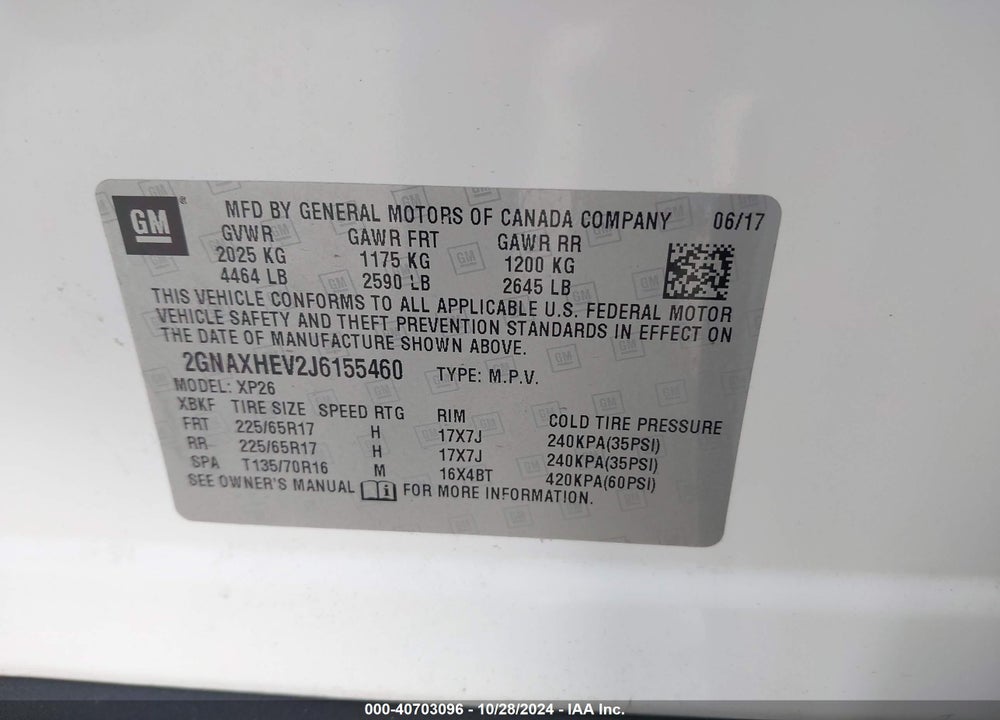 2018 CHEVROLET EQUINOX LS VIN: 2GNAXHEV2J6155460