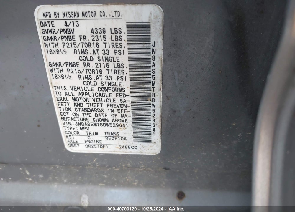 2013 NISSAN ROGUE S VIN: JN8AS5MT8DW529641