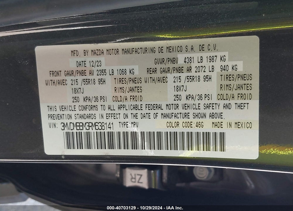 2024 MAZDA CX-30 2.5 S SELECT SPORT VIN: 3MVDMBBM3RM638141