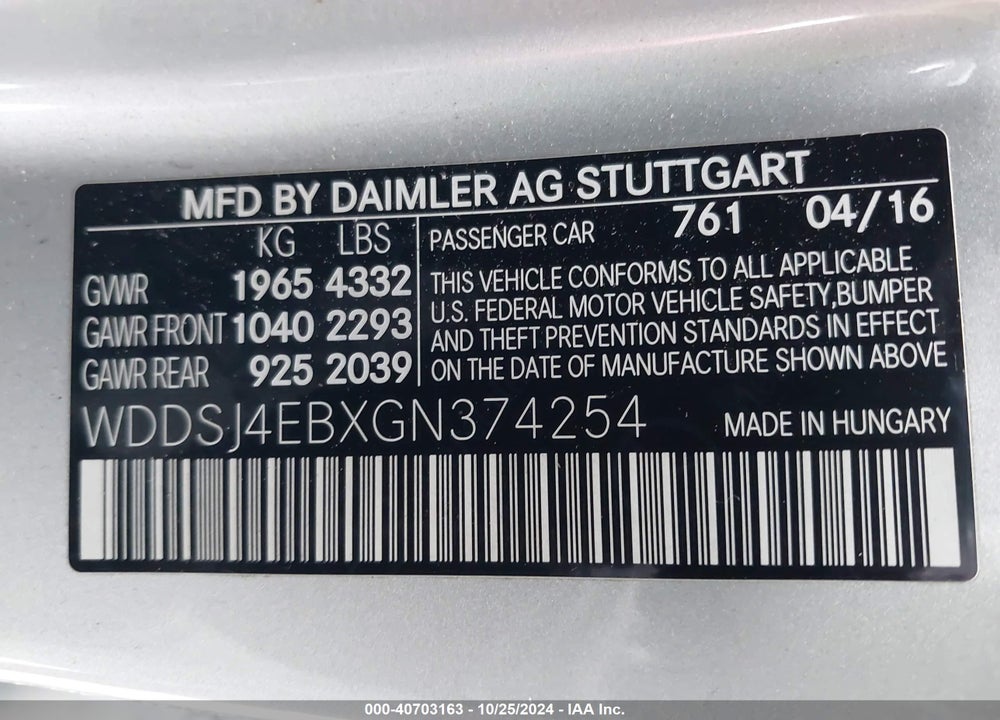 2016 MERCEDES-BENZ CLA 250 VIN: WDDSJ4EBXGN374254
