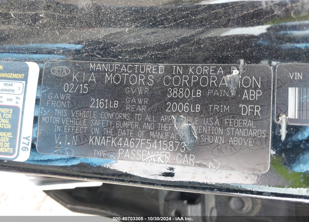 2015 KIA FORTE LX VIN: KNAFK4A67F5415873