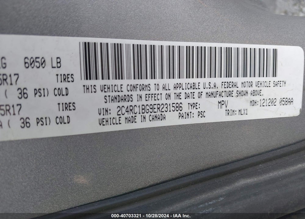 2014 CHRYSLER TOWN & COUNTRY TOURING VIN: 2C4RC1BG9ER231586