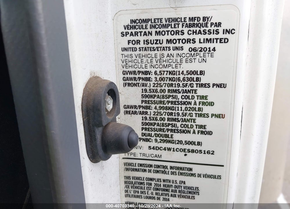 2014 ISUZU NPR GAS REG VIN: 54DC4W1C0ES805162