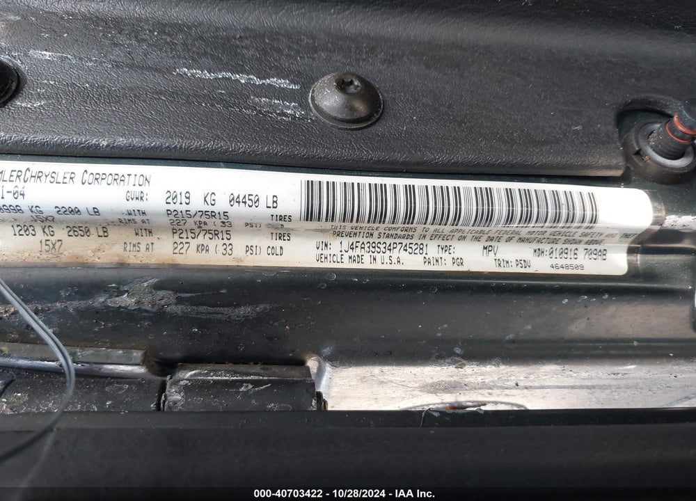 2004 JEEP WRANGLER X VIN: 1J4FA39S34P745281