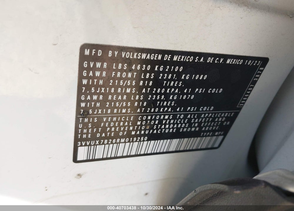 2024 VOLKSWAGEN TAOS 1.5T SE VIN: 3VVUX7B26RM019250