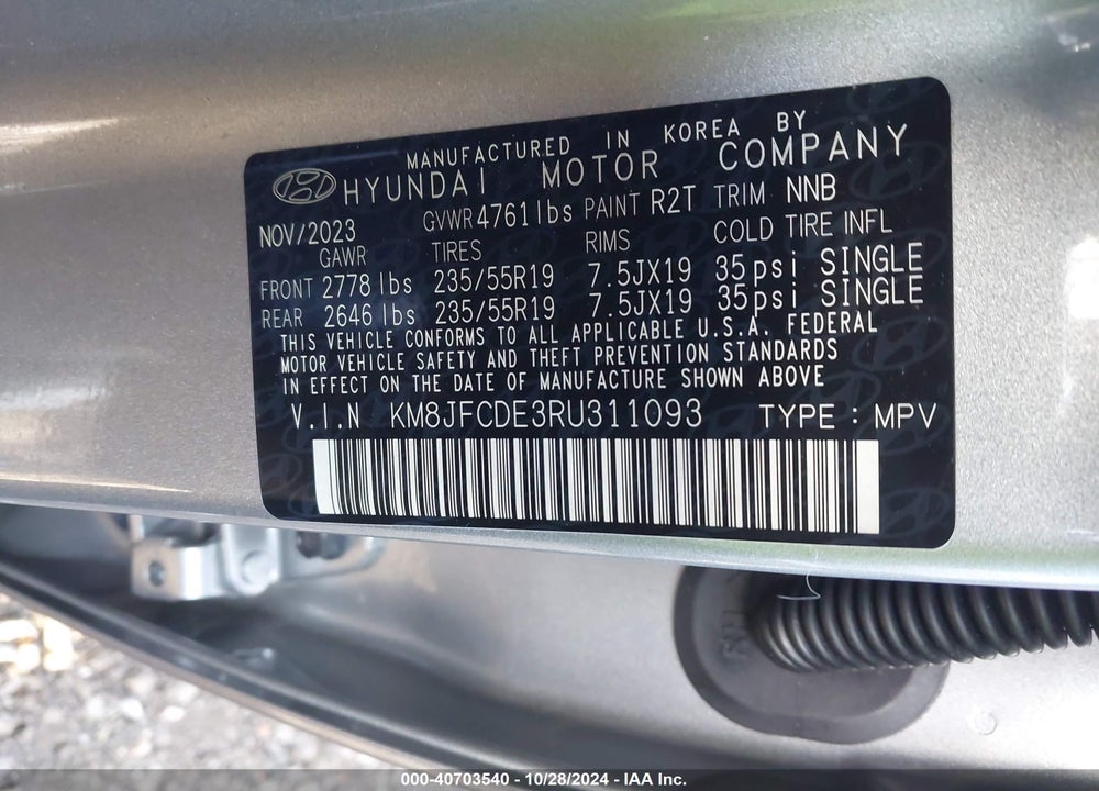 2024 HYUNDAI TUCSON XRT VIN: KM8JFCDE3RU311093