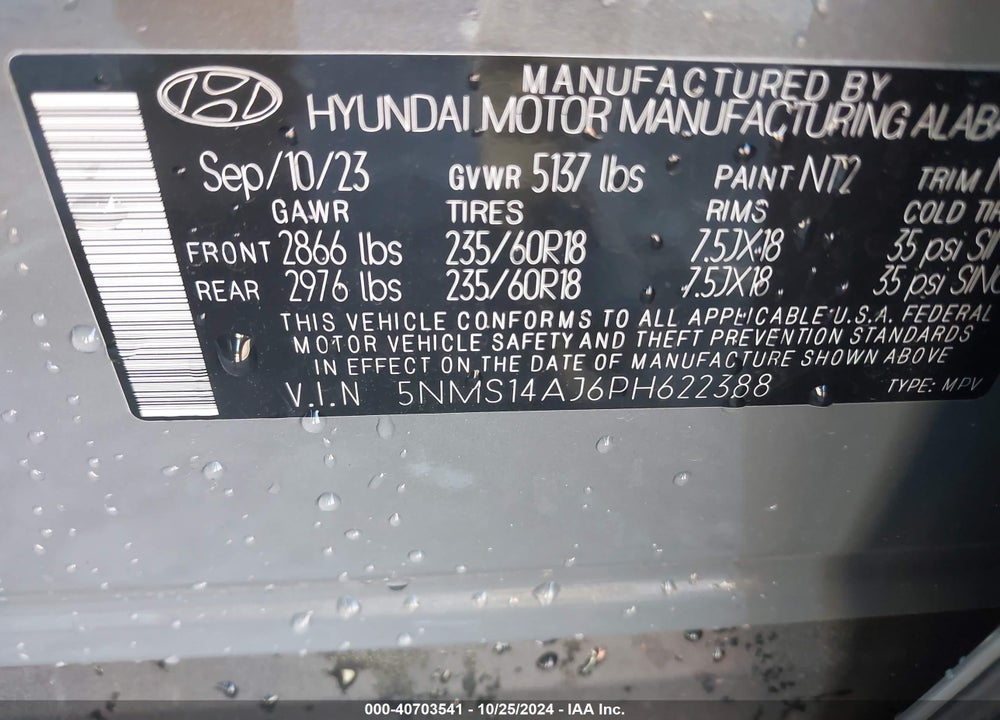 2023 HYUNDAI SANTA FE SE VIN: 5NMS14AJ6PH622388