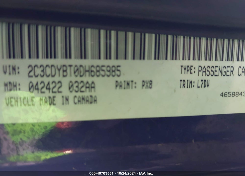 2013 DODGE CHALLENGER R/T VIN: 2C3CDYBT0DH685985