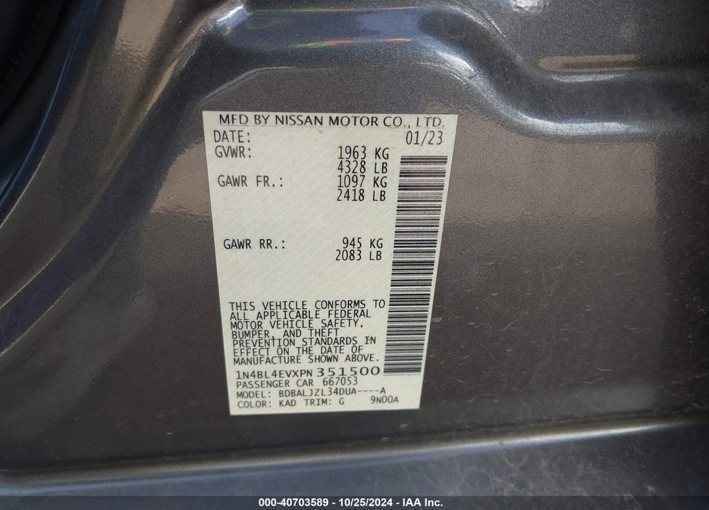 2023 NISSAN ALTIMA SL VIN: 1N4BL4EVXPN351500