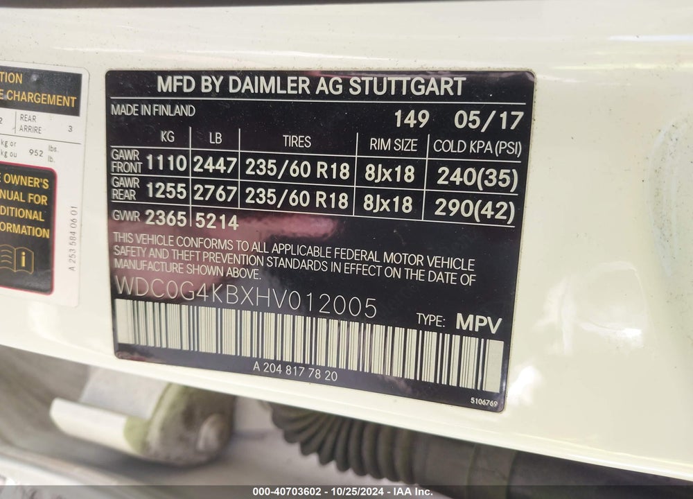 2017 MERCEDES-BENZ GLC 300 4MATIC VIN: WDC0G4KBXHV012005