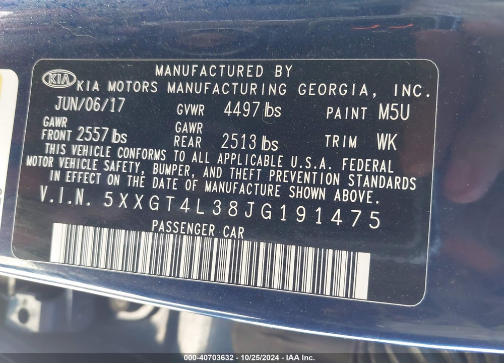 2018 KIA OPTIMA LX/S VIN: 5XXGT4L38JG191475