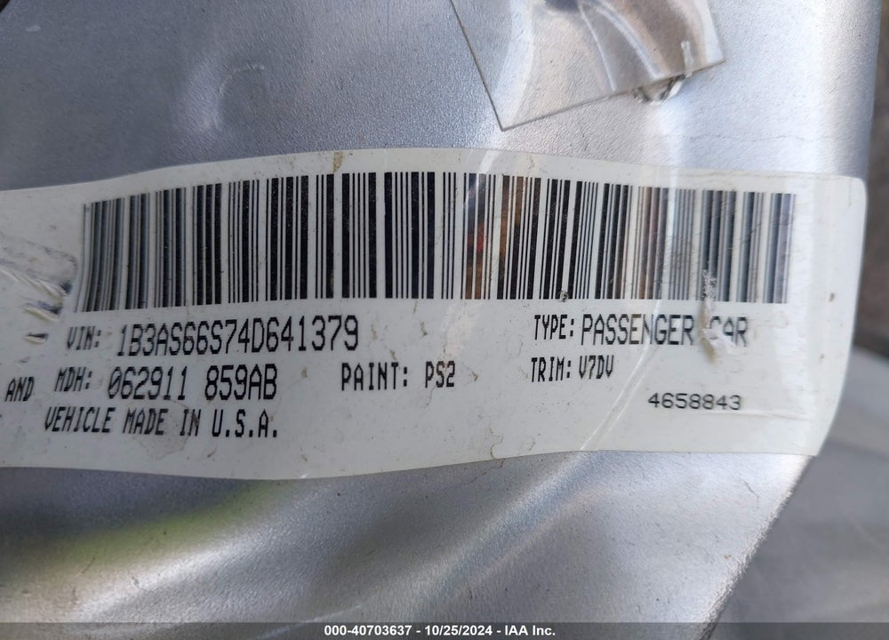 2004 DODGE SRT4 VIN: 1B3AS66S74D641379