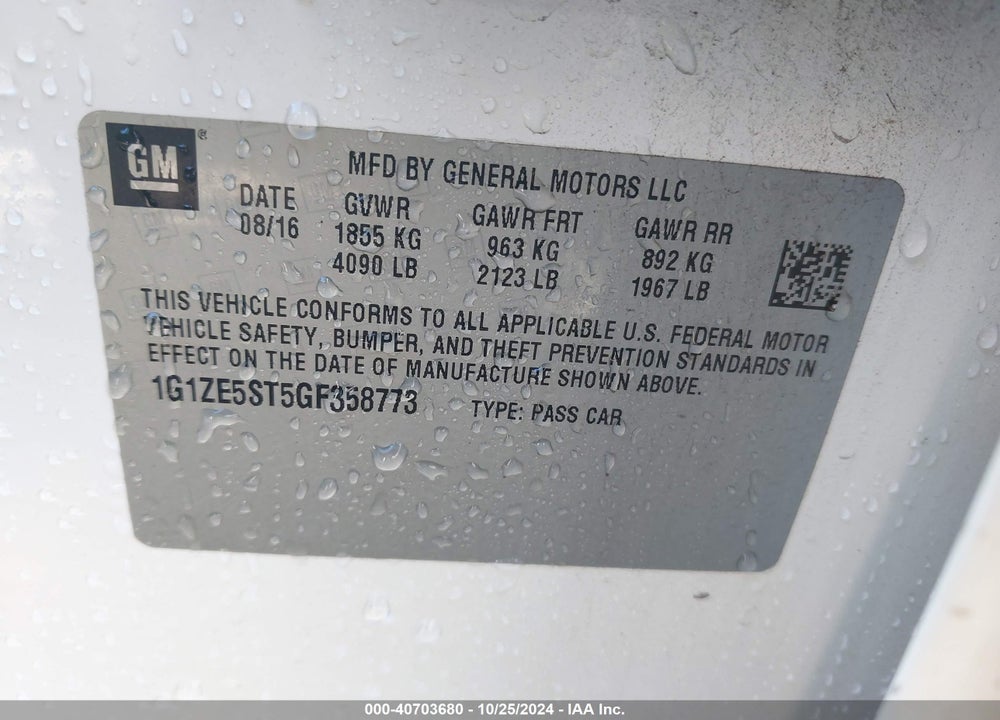 2016 CHEVROLET MALIBU 1LT VIN: 1G1ZE5ST5GF358773