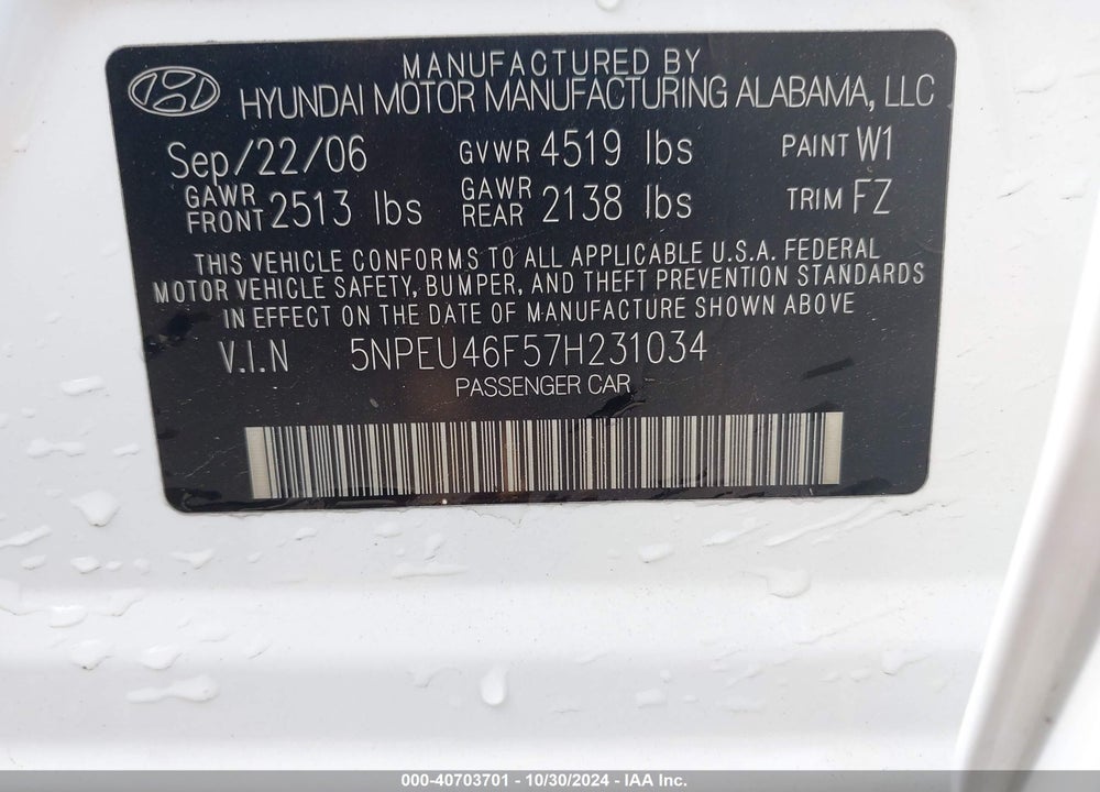 2007 HYUNDAI SONATA SE/LIMITED VIN: 5NPEU46F57H231034