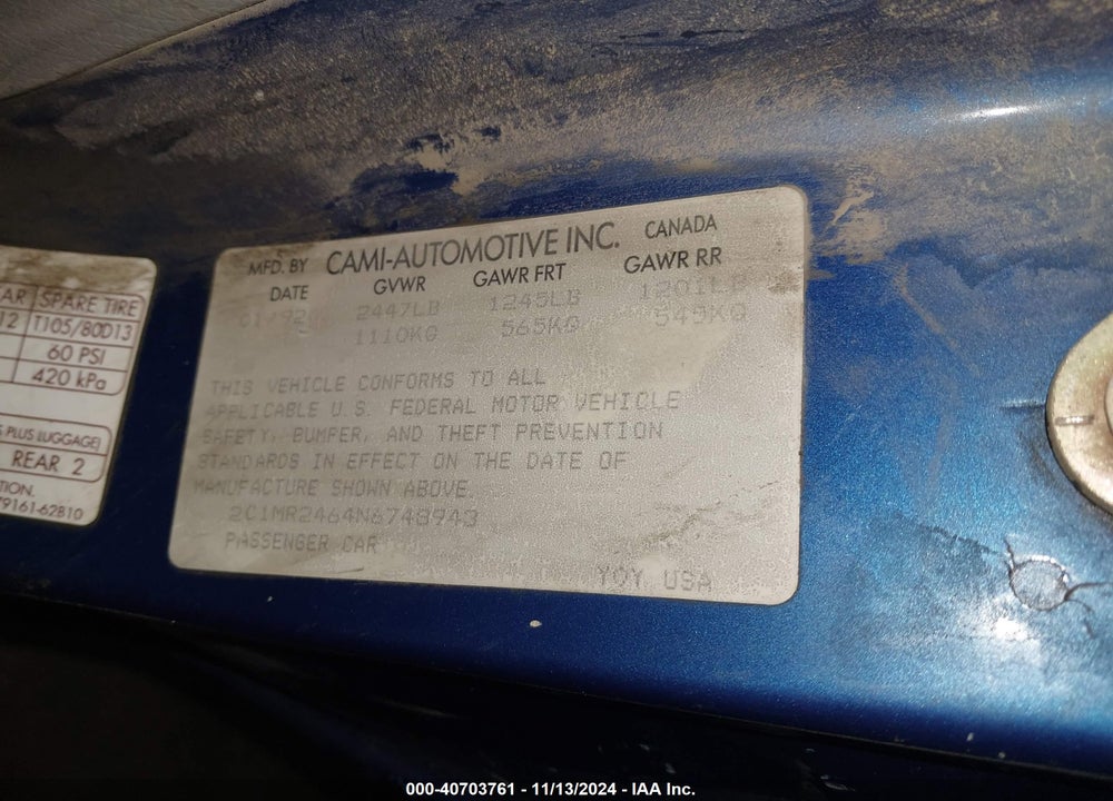 1992 GEO METRO LSI VIN: 2C1MR2464N6748943