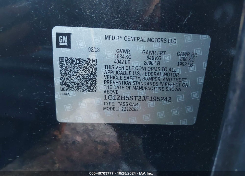 2018 CHEVROLET MALIBU 1LS VIN: 1G1ZB5ST2JF195242