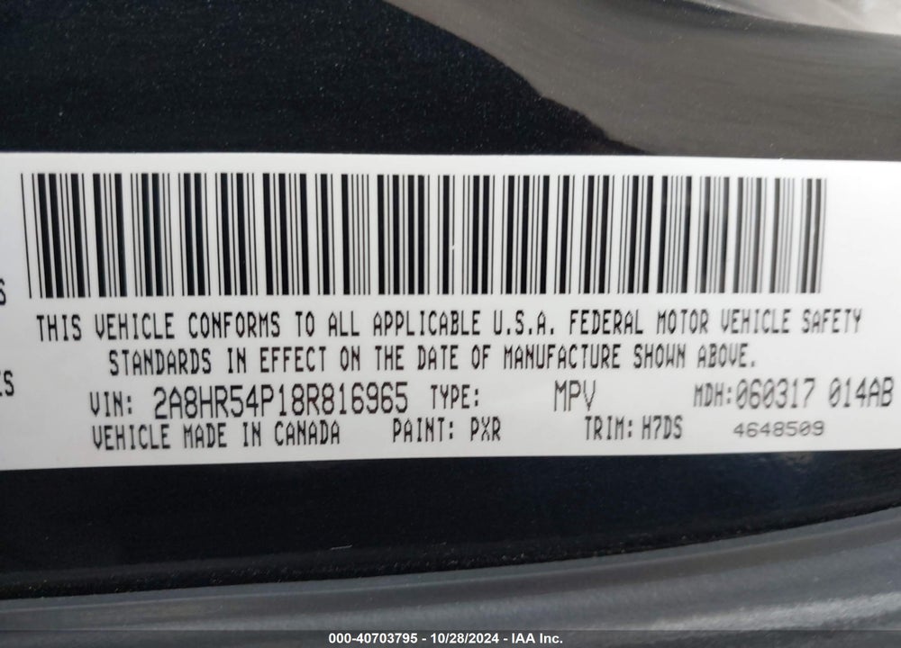 2008 CHRYSLER TOWN & COUNTRY TOURING VIN: 2A8HR54P18R816965