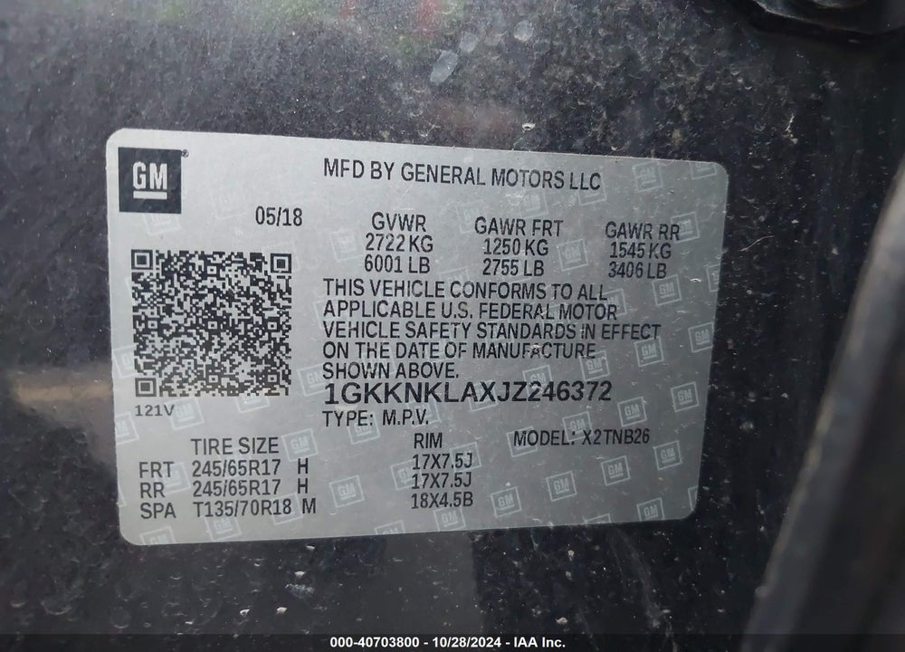 2018 GMC ACADIA SLE-1 VIN: 1GKKNKLAXJZ246372