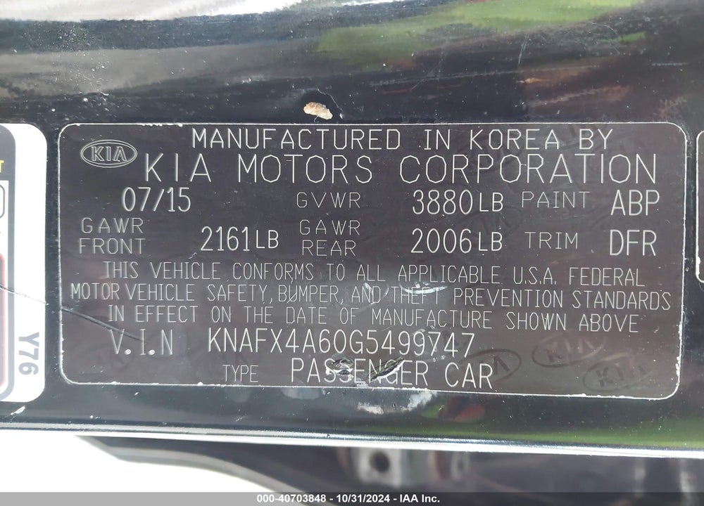 2016 KIA FORTE LX VIN: KNAFX4A60G5499747