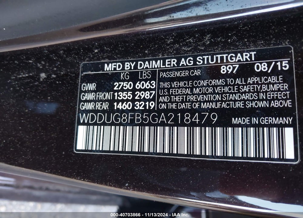 2016 MERCEDES-BENZ S 550 4MATIC VIN: WDDUG8FB5GA218479
