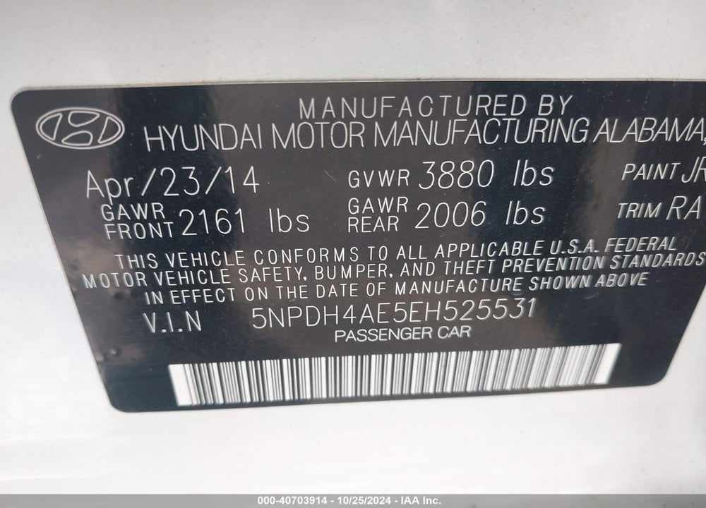 2014 HYUNDAI ELANTRA SE VIN: 5NPDH4AE5EH525531