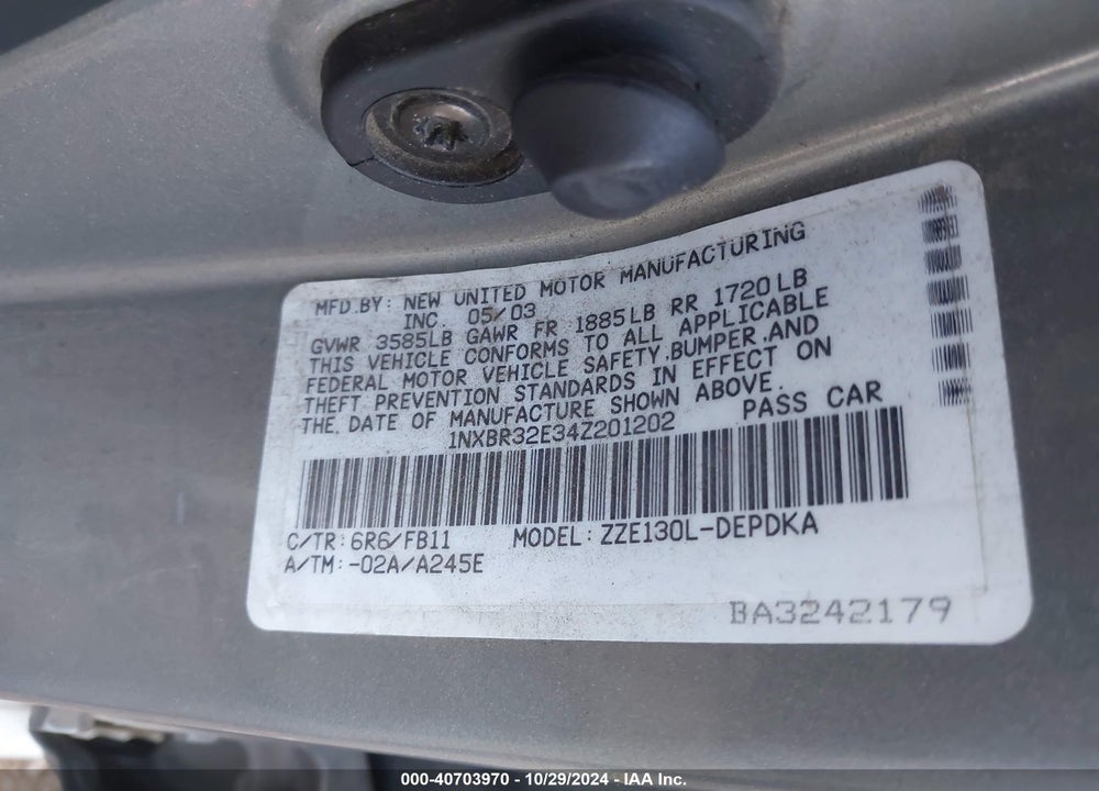 2004 TOYOTA COROLLA CE/LE/S VIN: 1NXBR32E34Z201202