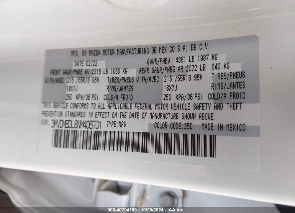 2022 MAZDA CX-30 PREMIUM VIN: 3MVDMBDL8NM406701