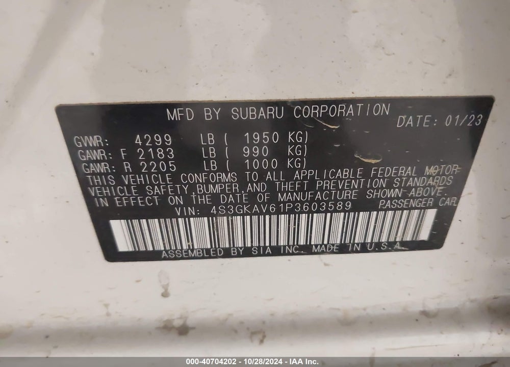 2023 SUBARU IMPREZA PREMIUM VIN: 4S3GKAV61P3603589