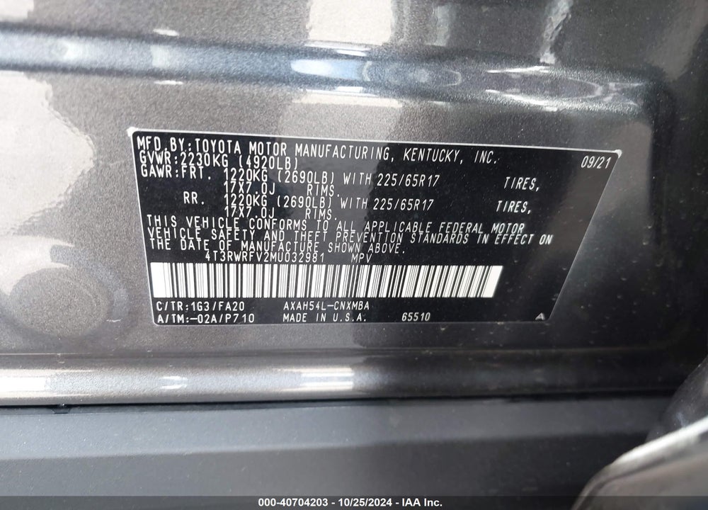 2021 TOYOTA RAV4 HYBRID XLE VIN: 4T3RWRFV2MU032981
