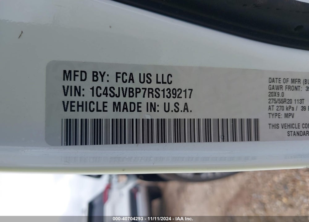 2024 JEEP WAGONEER VIN: 1C4SJVBP7RS139217