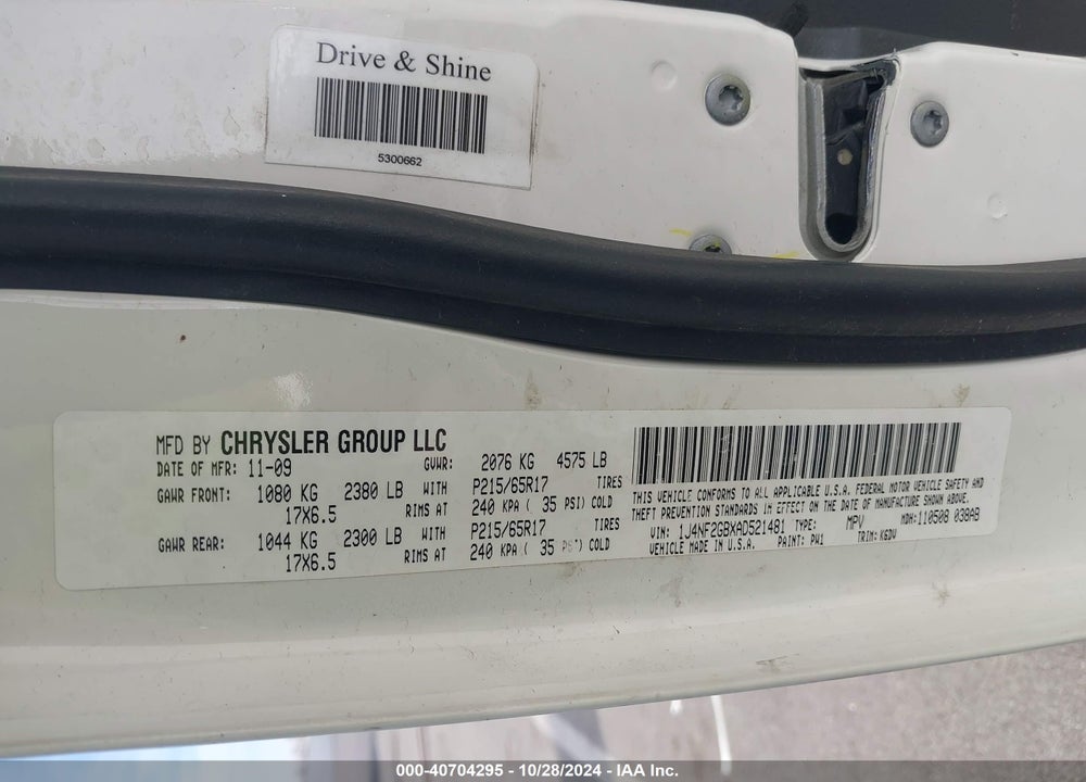 2010 JEEP PATRIOT SPORT VIN: 1J4NF2GBXAD521481