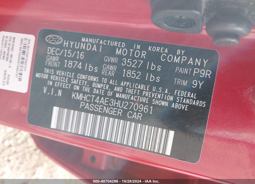 2017 HYUNDAI ACCENT SE VIN: KMHCT4AE3HU270961