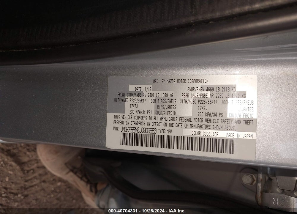 2018 MAZDA CX-5 SPORT VIN: JM3KFBBM8J0309663