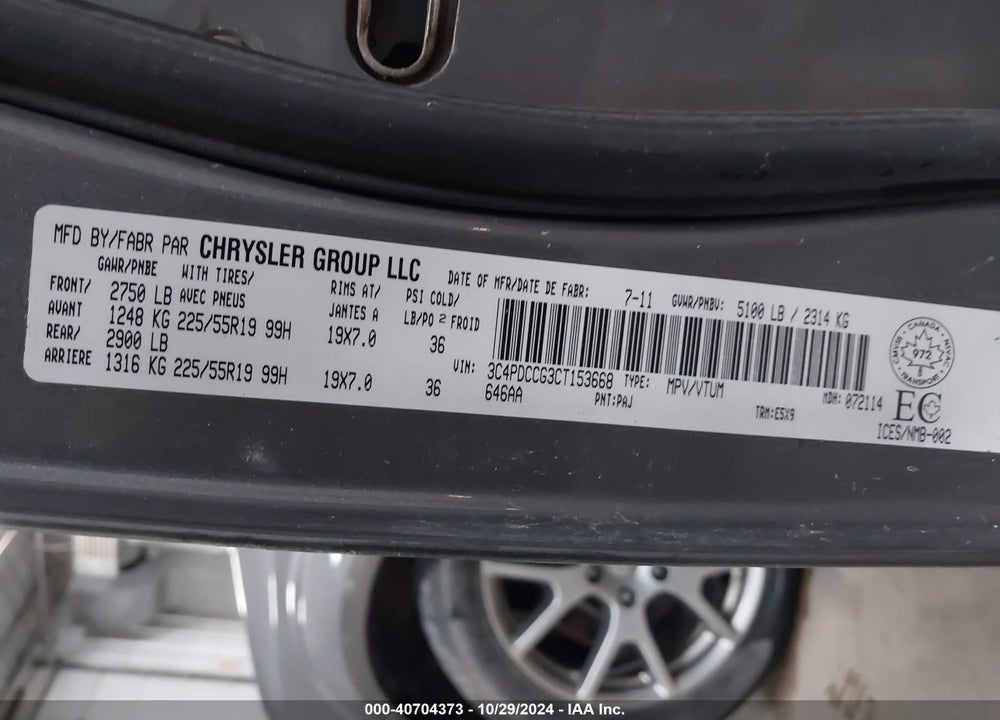 2012 DODGE JOURNEY SXT/CREW VIN: 3C4PDCCG3CT153668