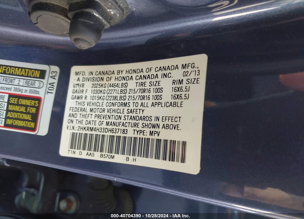 2013 HONDA CR-V LX VIN: 2HKRM4H33DH637183