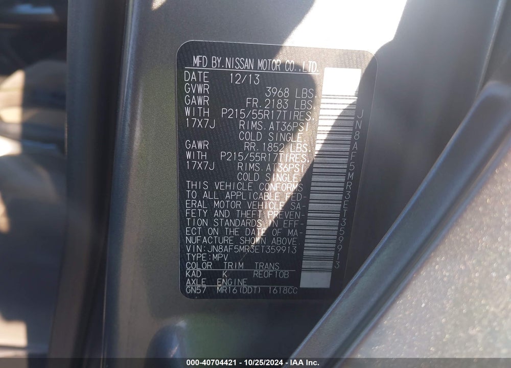 2014 NISSAN JUKE SV VIN: JN8AF5MR3ET359913