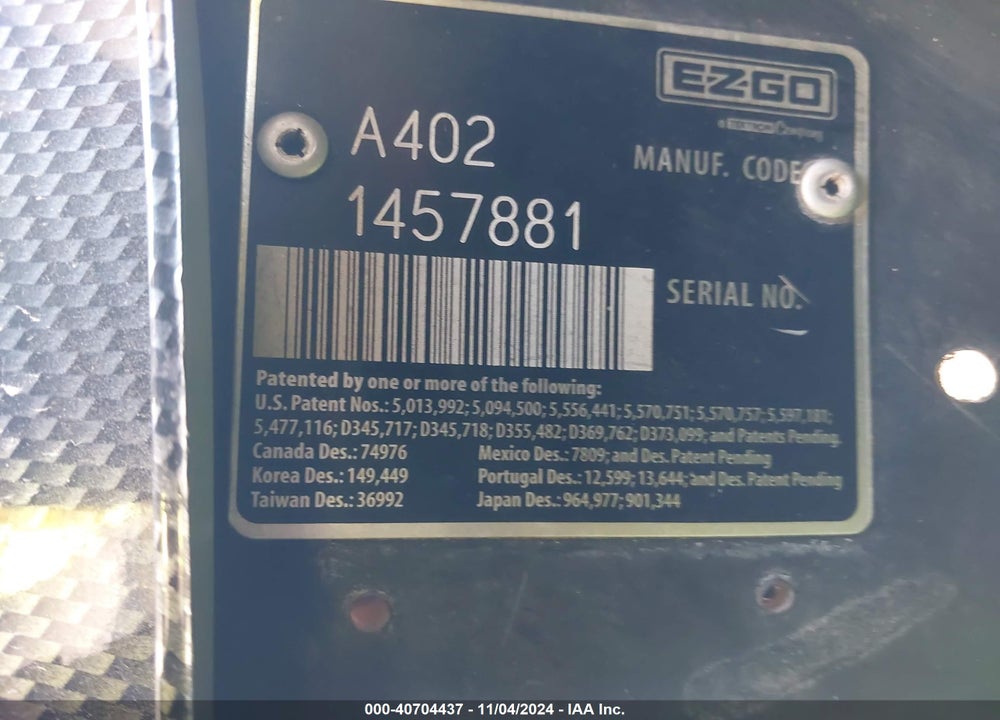 2003 EZGO TXT VIN: A4021457881