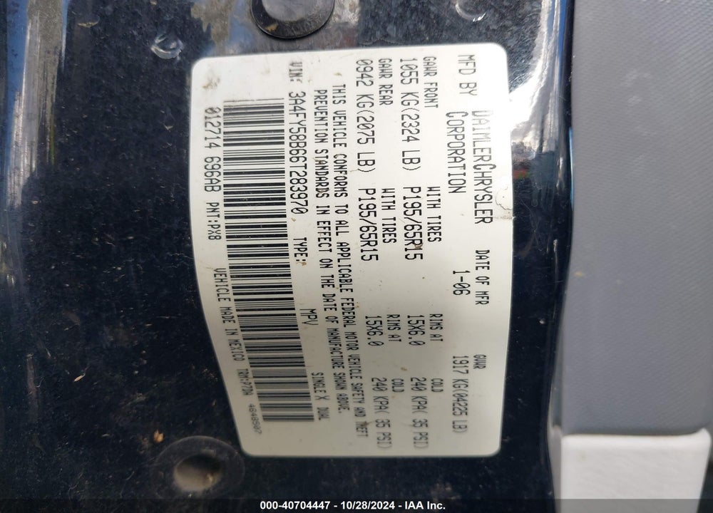 2006 CHRYSLER PT CRUISER TOURING VIN: 3A4FY58B66T283970