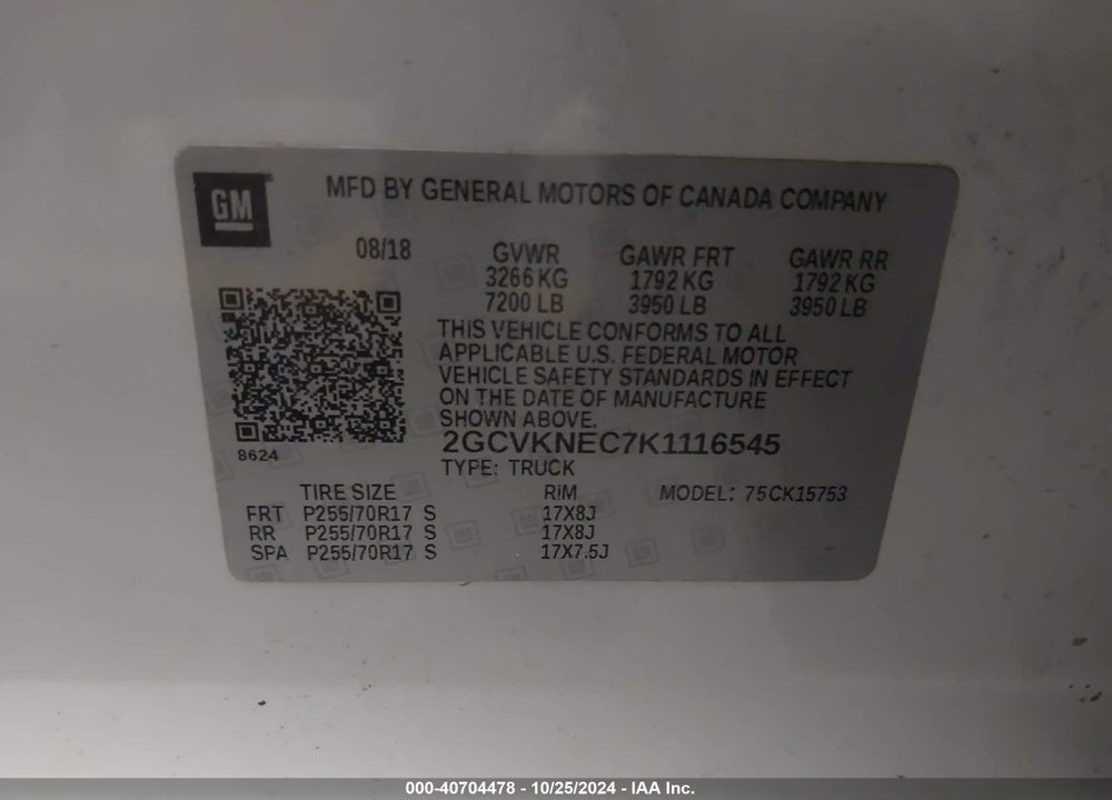 2019 CHEVROLET SILVERADO 1500 LD WT VIN: 2GCVKNEC7K1116545