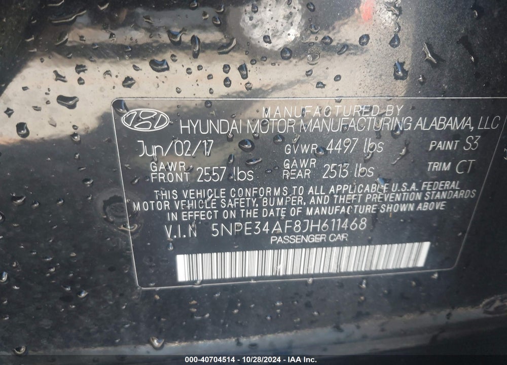 2018 HYUNDAI SONATA SPORT VIN: 5NPE34AF8JH611468