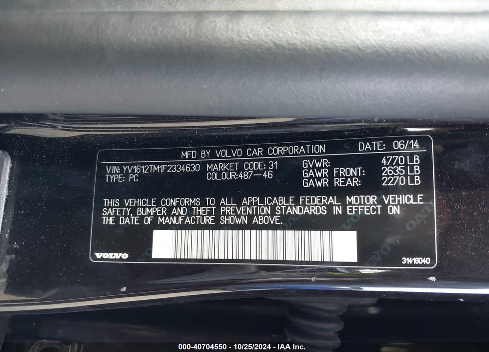 2015 VOLVO S60 PLATINUM VIN: YV1612TM1F2334630