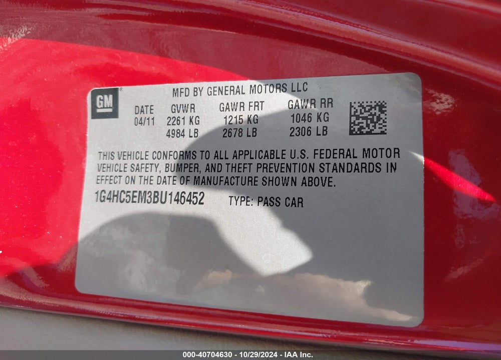 2011 BUICK LUCERNE CXL VIN: 1G4HC5EM3BU146452